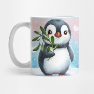 Penguin- Pucker up. Cute penguin with mistletoe Mug
